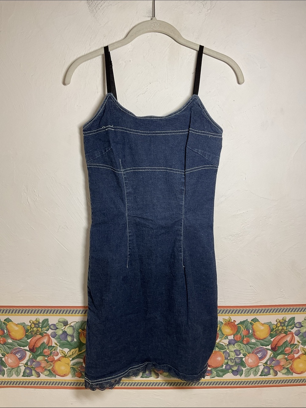 VTG Boutique Europa Denim Cami Mini Dress Lace Trim Y2K Size 8